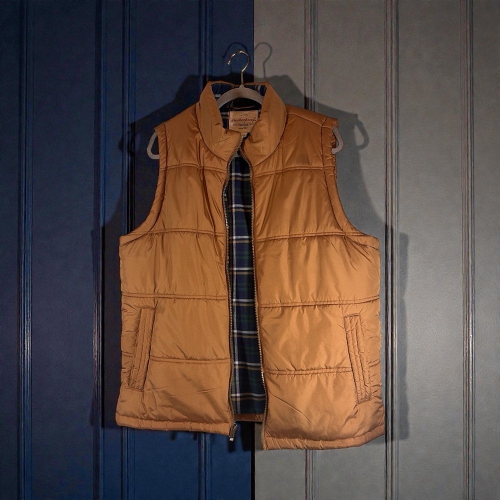 Weatherproof Vintage Men's Brown Sherpa Lined Puffer Vest Outdoor Warm Casual L
